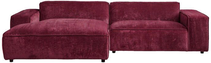 By fonQ Chunky Hoekbank met Chaise Longue Links Rib Wijnrood