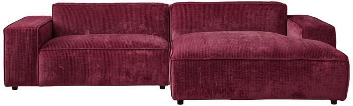 By fonQ Chunky Hoekbank met Chaise Longue Rechts Rib Wijnrood