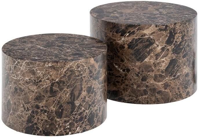 Bendt Salontafel Flavian Marmerlook Set van 2 stuks Bruin Rond - Foto 2