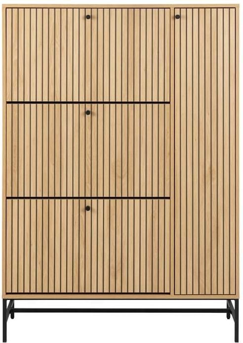 Emob Schoenenkast Albany 99x35x140cm 4 deuren eikdecor Schoenenkasten Bruin Melamine; MDF Schoenenkasten Op voorraad - Foto 4