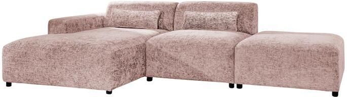 By fonQ Velura Hoekbank Links met Hocker Chenille Oudroze