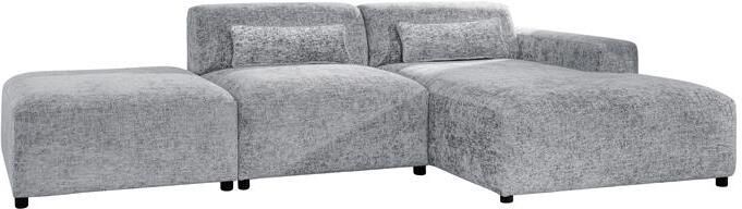 By fonQ Velura Hoekbank Rechts met Hocker Chenille Grijs