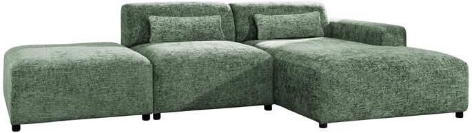 By fonQ Velura Hoekbank Rechts met Hocker Chenille Groen