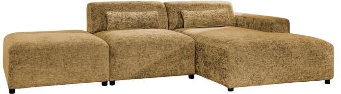 By fonQ Velura Hoekbank Rechts met Hocker Chenille Oker