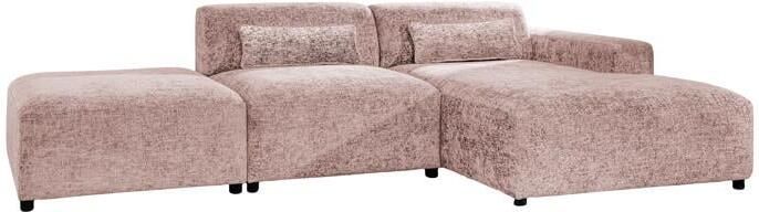 By fonQ Velura Hoekbank Rechts met Hocker Chenille Oudroze