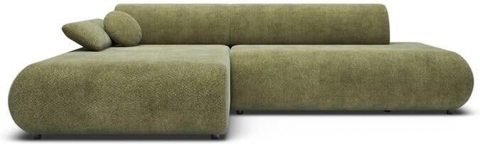 By fonQ Wisp Hoekbank met Chaise Longue Links met Slaapfunctie Chenille Olijfgroen