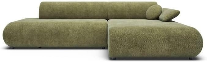 By fonQ Wisp Hoekbank met Chaise Longue Rechts met Slaapfunctie Chenille Olijfgroen