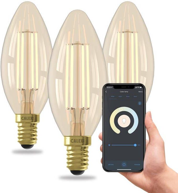 Calex Slimme LED Lamp 3 stuks E14 B35 Goud Warm Wit 7W