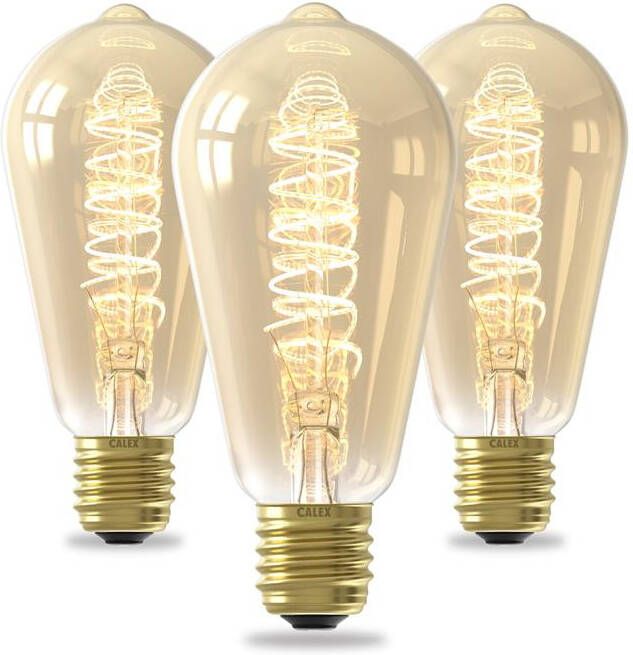 Calex Spiraal LED Lamp 3 stuks E27 ST64 Goud 3.8W Dimbaar