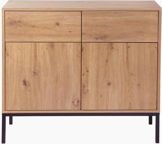 Casame CALICOSY Ladekast Eiken Decor 2 Deuren 2 Lades L90 x H80 cm - Foto 4