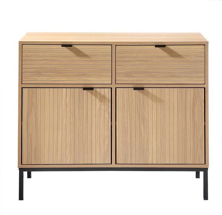 CaliCosy Tara Ladekast met 2 Deuren 2 Lades Houteffect L90 x B39 x H79 cm - Foto 3