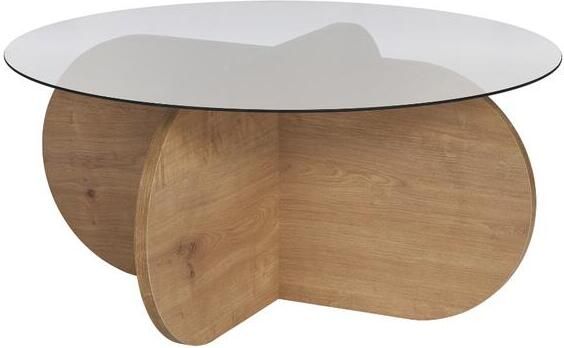 CALICOSY Salontafel met Gerookt gehard glazen blad AERIS Eikenlook