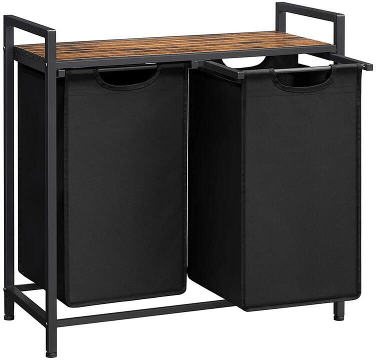 CALICOSY Wasmand met 2 zakken van zwart Oxford-stof en metalen frame L73 x H72 cm