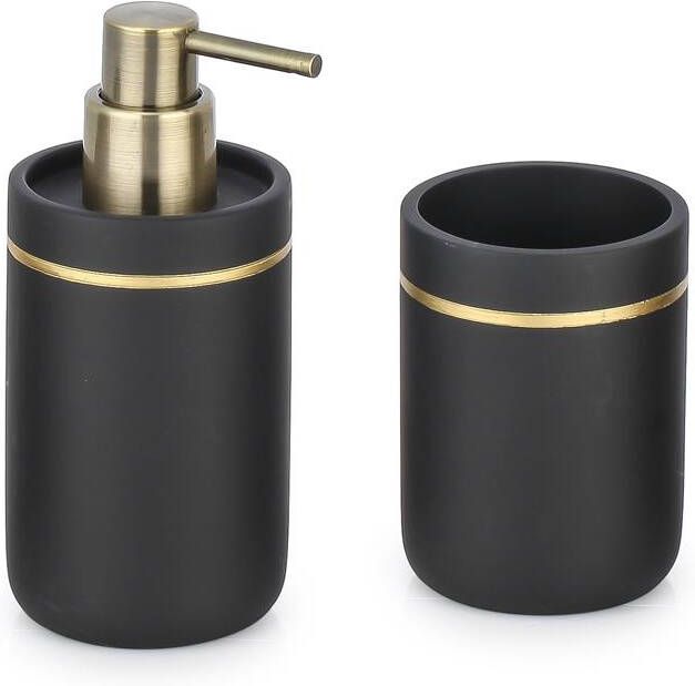 CASA DI ELTURO Badkamer set Black & Gold Zeeppompje & Beker Goud | Zwart