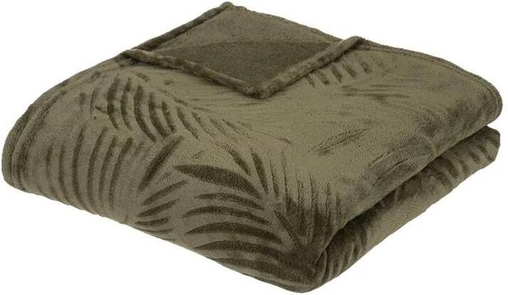 CASA DI ELTURO Flanellen fleece plaid Palm Leaf Tijm Groen L230 x B180 cm - Foto 1