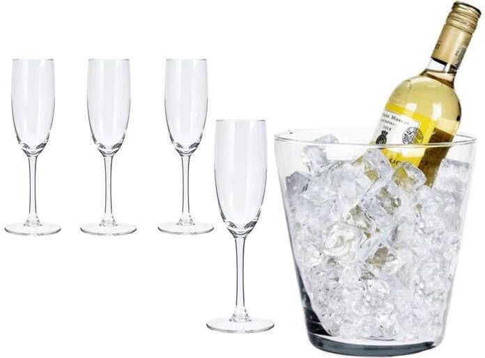 CASA DI ELTURO Luxe Kristallen Champagneset Set van 5 Inclusief Wijnkoeler