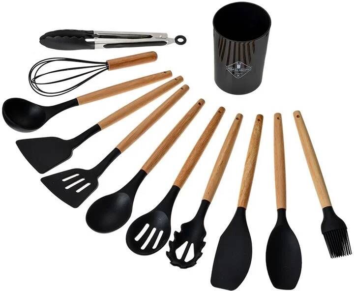 Clayre & Eef 12-delig Keukengerei met Organizer Ø 8x32 cm Zwart