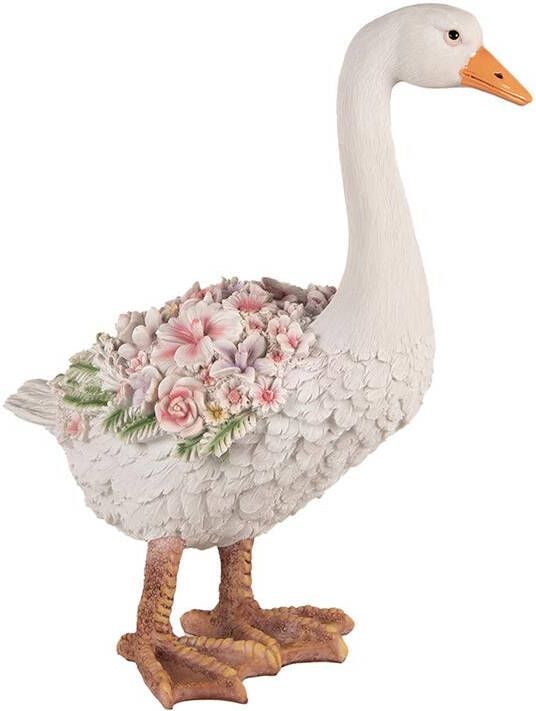 Clayre & Eef Beeld Gans 45 cm Wit Roze Polyresin Beeld Decoratie