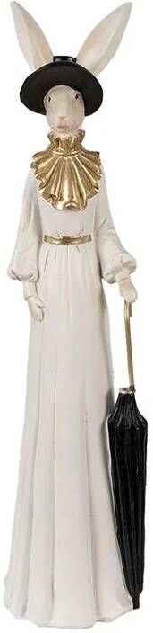 Clayre & Eef Beeld Konijn 40 cm Beige Zwart Polyresin Paasdecoratie