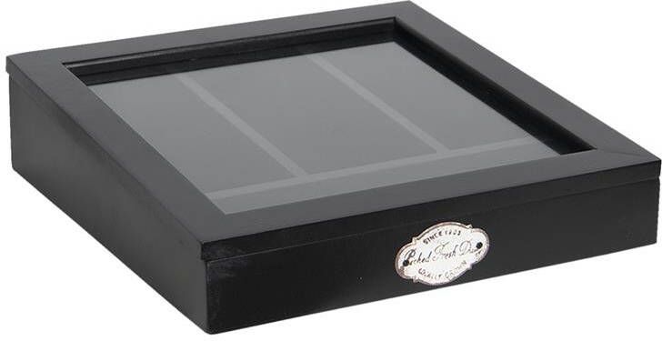 Clayre & Eef Bestekbak 30x30x8 cm Zwart Hout Glas Vierkant Besteklade