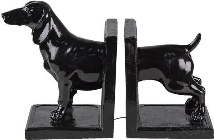 Clayre & Eef Boekensteunen Set van 2 Hond 25x9x15 cm Zwart Kunststof