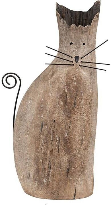 Clayre & Eef Decoratie Beeld Kat 26 cm Bruin Hout IJzer