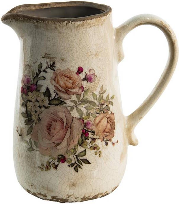 Clayre & Eef Decoratieve Schenkkan 1500 ml Roze Beige Keramiek Bloemen