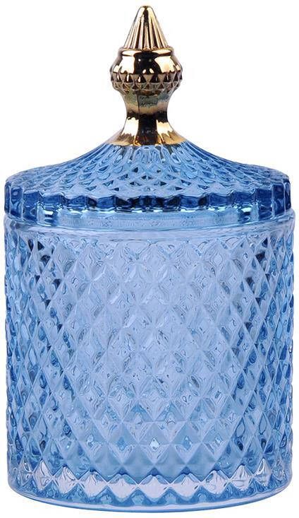 Clayre & Eef Glazen potje Ø 11x18 cm Blauw Glas Potje met deksel