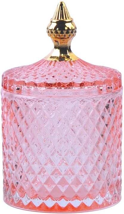 Clayre & Eef Glazen potje Ø 11x18 cm Roze Glas Potje met deksel