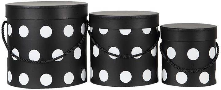 Clayre & Eef Hoedendoos Set van 3 Ø 17x17 cm Zwart Wit Karton Stippen