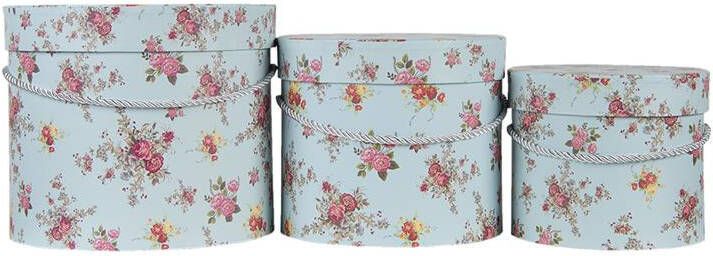 Clayre & Eef Hoedendoos Set van 3 Ø 23x19 cm Blauw Roze Karton
