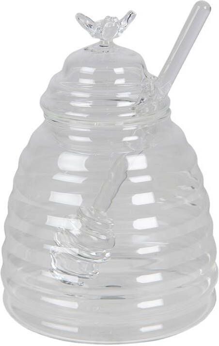 Clayre & Eef Honingpot met Lepel 450 ml Glas Bij Voorraadpot Deksel