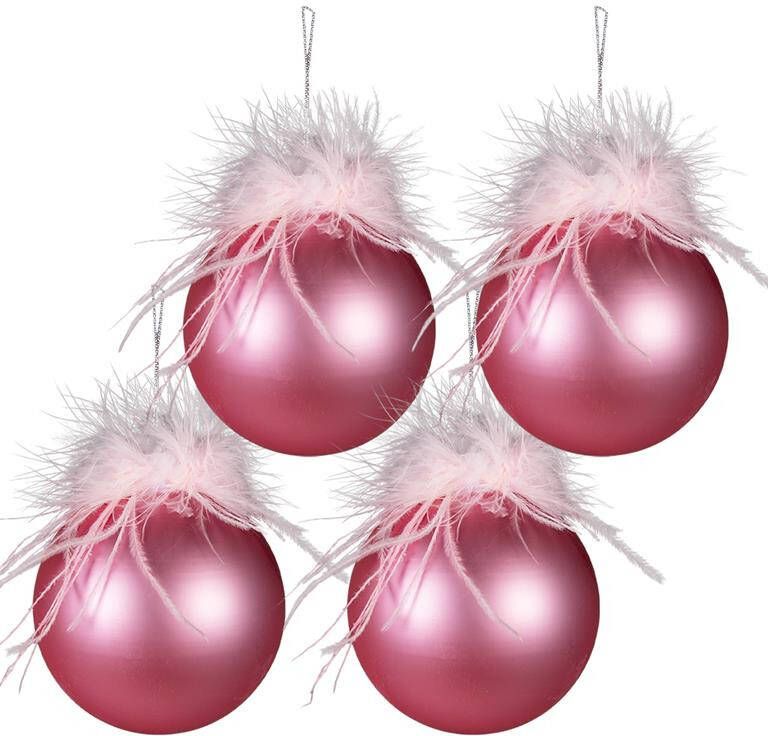 Clayre & Eef Kerstbal Set van 4 Ø 10 cm Roze Glas Kerstboomversiering