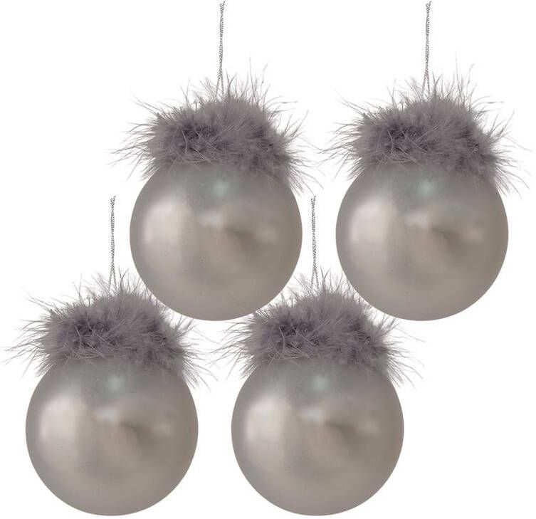 Clayre & Eef Kerstbal Set van 4 Ø 8 cm Zilverkleurig Wit Glas