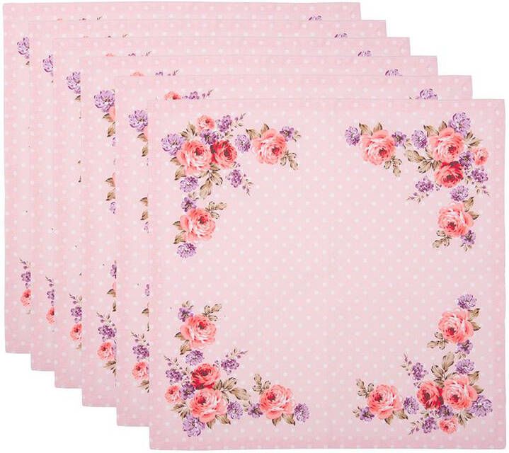 Clayre & Eef Servetten Katoen Set van 6 40x40 cm Roze Paars Katoen