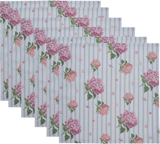 Clayre & Eef Servetten Katoen Set van 6 40x40 cm Wit Roze Hortensia