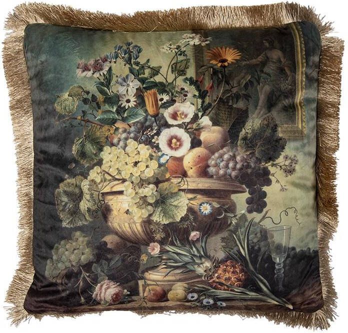 Clayre & Eef Sierkussen 45x45 cm Groen Synthetisch Bloemen Kussenhoes