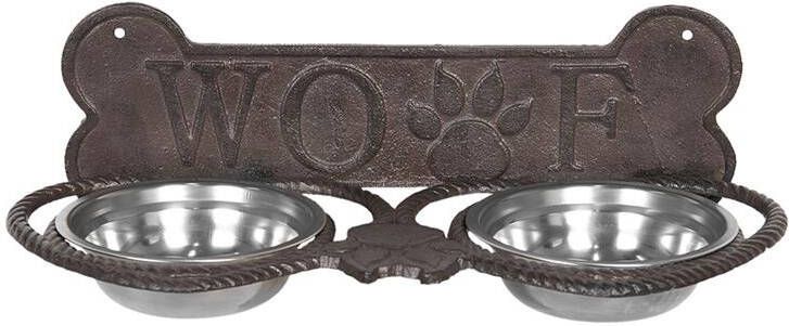 Clayre & Eef Voerbak Hond 39x18x12 cm Bruin Ijzer Rechthoek