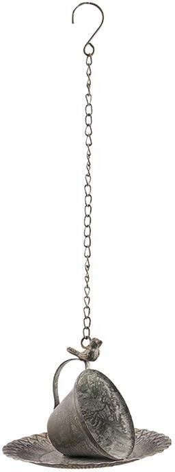 Clayre & Eef Vogelvoederhuisje Ø 21x25|57 cm Grijs Ijzer Voerbak