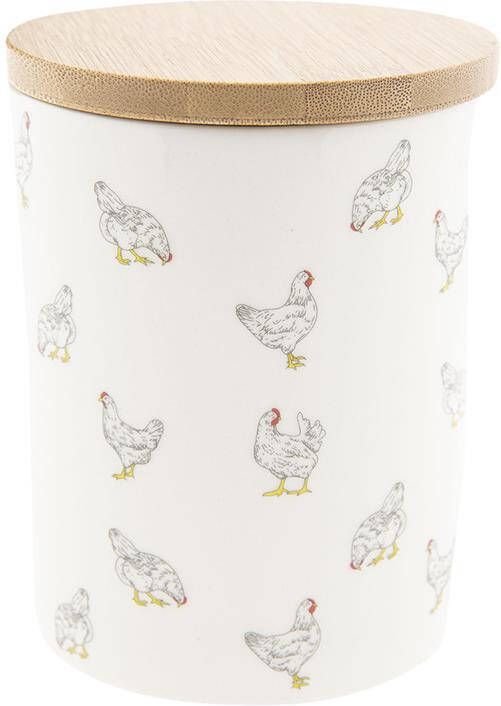 Clayre & Eef Voorraadpot Ø 10x13 cm Beige Keramiek Rond Kippen