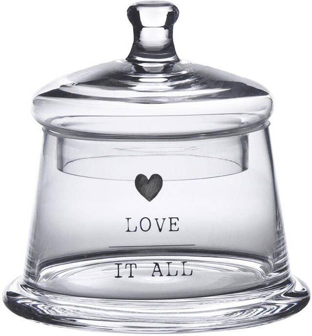 Clayre & Eef Voorraadpot Deksel Ø 12x13 cm Glas Rond Hart Love it all