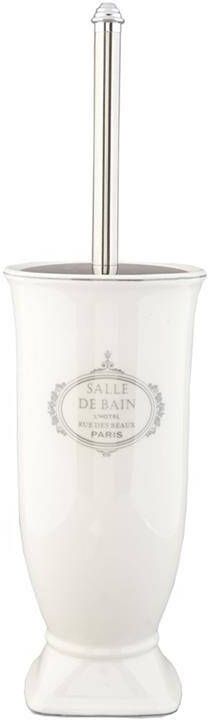 Clayre & Eef WC Borstel met Houder Ø 12x26 cm Wit Keramiek Rond