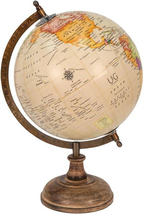 Clayre & Eef Wereldbol 22x37 cm Beige Bruin Hout Ijzer Rond Globe
