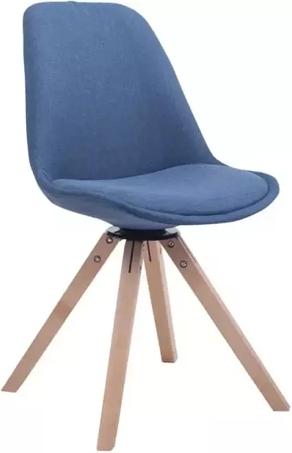 Clp Troyes Bezoekersstoel Stof Blauw houten onderstel kleur natura hoekige poot