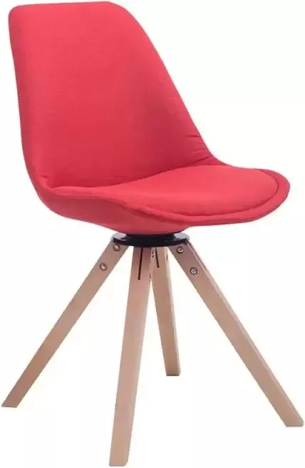 Clp Troyes Bezoekersstoel Stof Rood houten onderstel kleur natura hoekige poot
