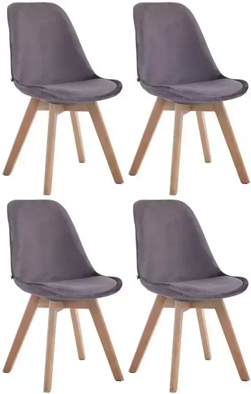 Clp Borneo Set van 4 eetkamerstoelen Fluweel donkergrijs natura (eik) - Foto 2