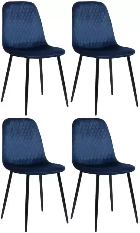Clp Giverny Set van 4 eetkamerstoelen zonder armleuning blauw Fluweel