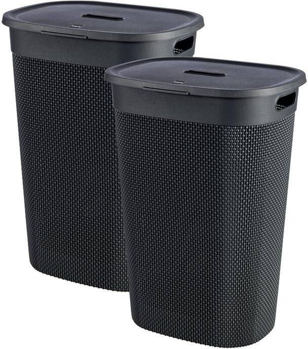 Curver Filo Wasmand met deksel 55L 2 stuks Donkergrijs