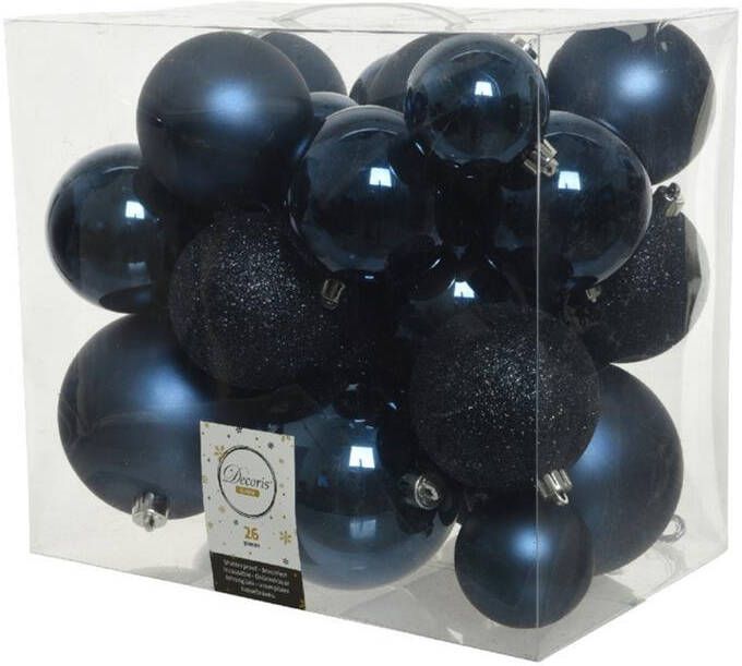 Decoris Kerstballen 26 stuks donkerblauw kunststof