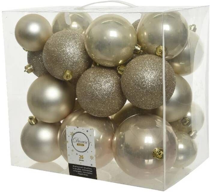 Decoris Kerstballen 26ST licht parel|champagne kunststof